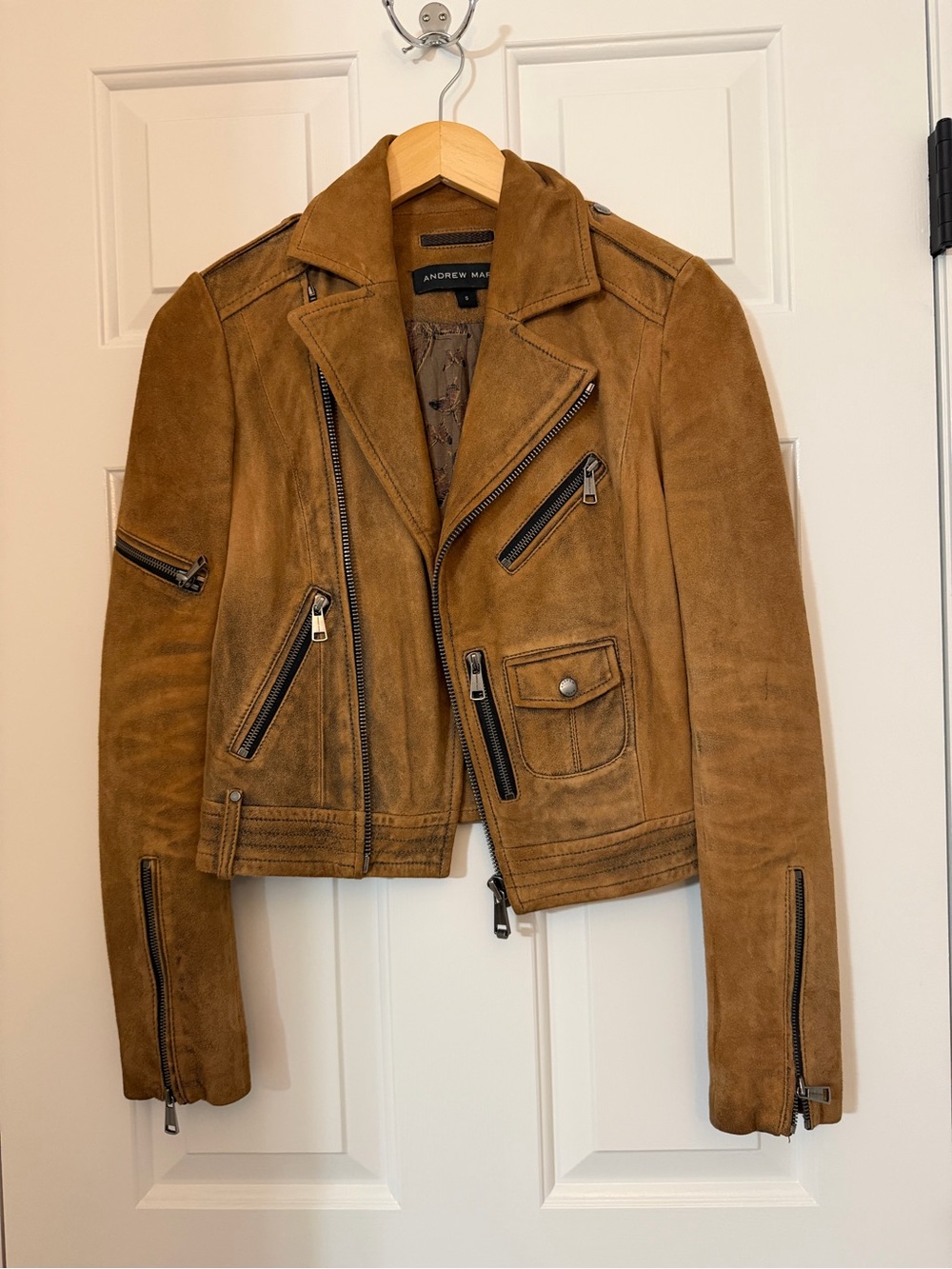 Andrew Marc Tan Suede Moto Jacket